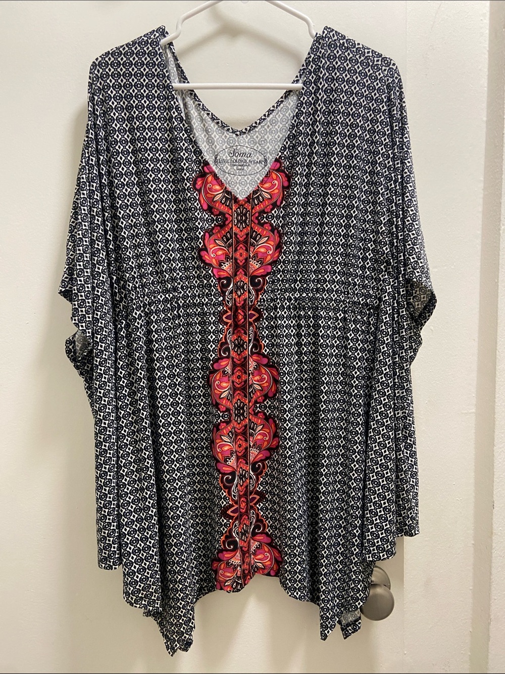 Soma Black Tunic with Bold Red Floral Center Panel